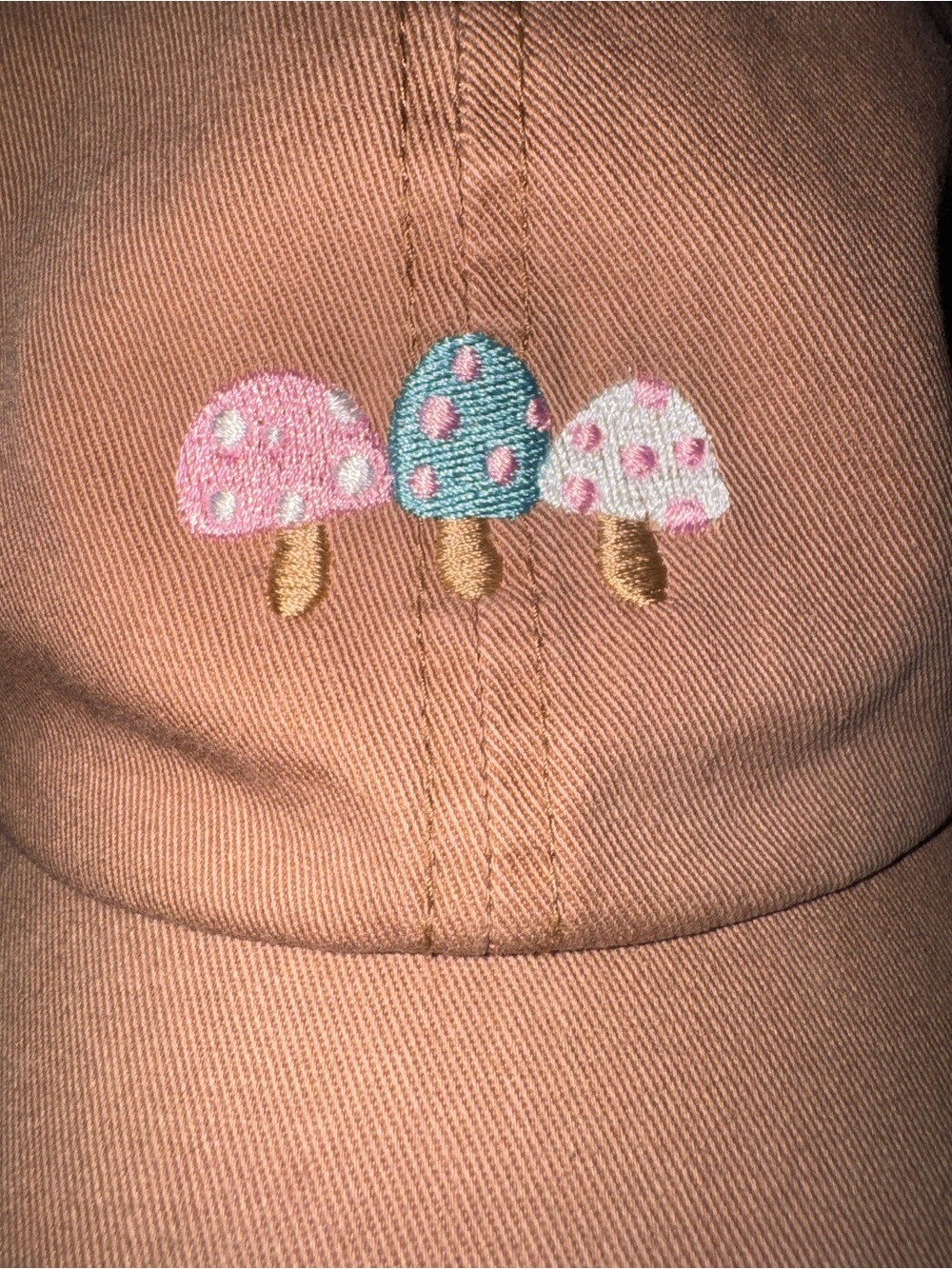 Women’s Embroidered Mushroom Baseball Cap Brown Hat